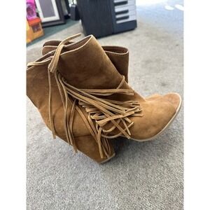 dolce vita Brown Fringe Boots Wedged